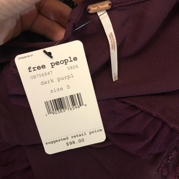 NWT Free People Sheer Dark Purple Boho Top - Picture 7 of 8